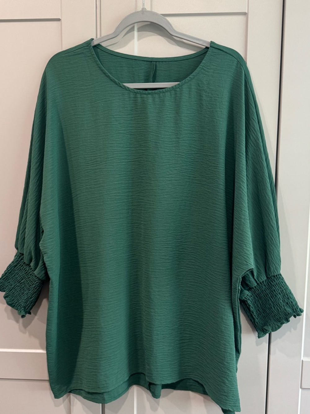 Relaxed Green Blouse with Smocked Cuffs